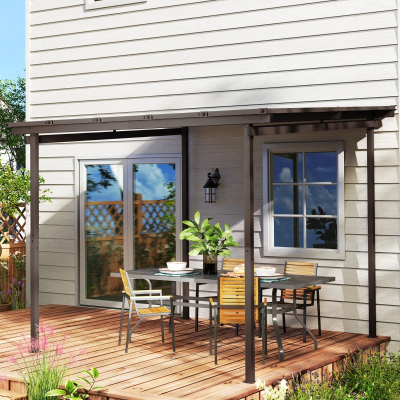Outsunny 3 x 3(m) Garden Pergola with Waterproof Metal Roof, Lean to Pergola Hardtop Gazebo, Wind-resistant Outdoor Sun Shade, Easy to Assemble