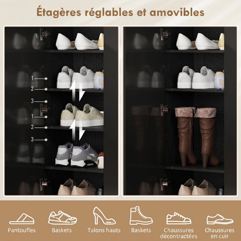 HOMCOM Meuble à chaussures 20 paires armoire à chaussures à haute brillance 5 niveaux étagères réglables 72x34,5x103cm noir