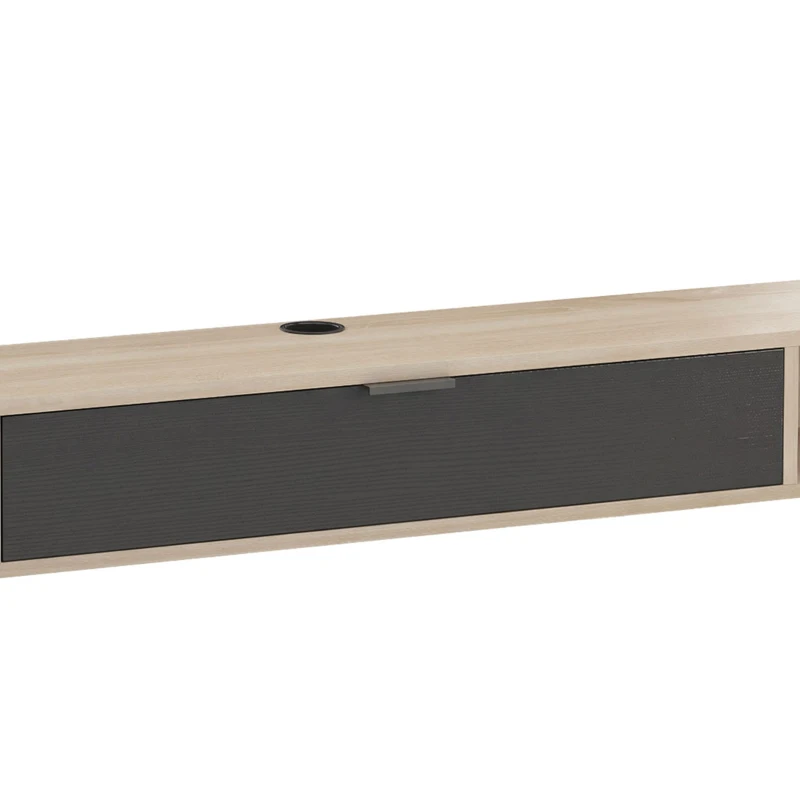 HOMCOM Móvel de TV suspenso, móvel para televisores até 152,4 cm, gaveta basculante 2 prateleiras 140x24x16cm madeira natural