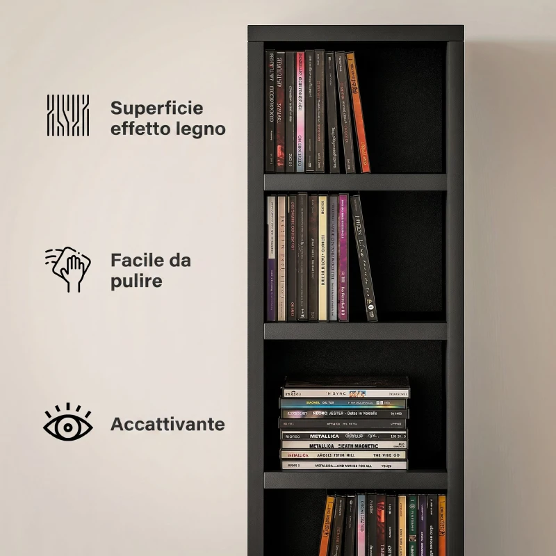 HOMCOM Mobile Libreria Porta CD a 12 Ripiani per 204 CD, in MDF e Truciolato, 21x20x175 cm, Nero