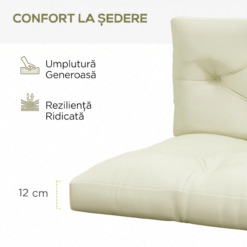 Outsunny Set 2 Perne de Grădină pentru Ședere și Spate cu Umplutură Groasă, Perne de Exterior din Poliester pentru Canapele și Paleți, Crem