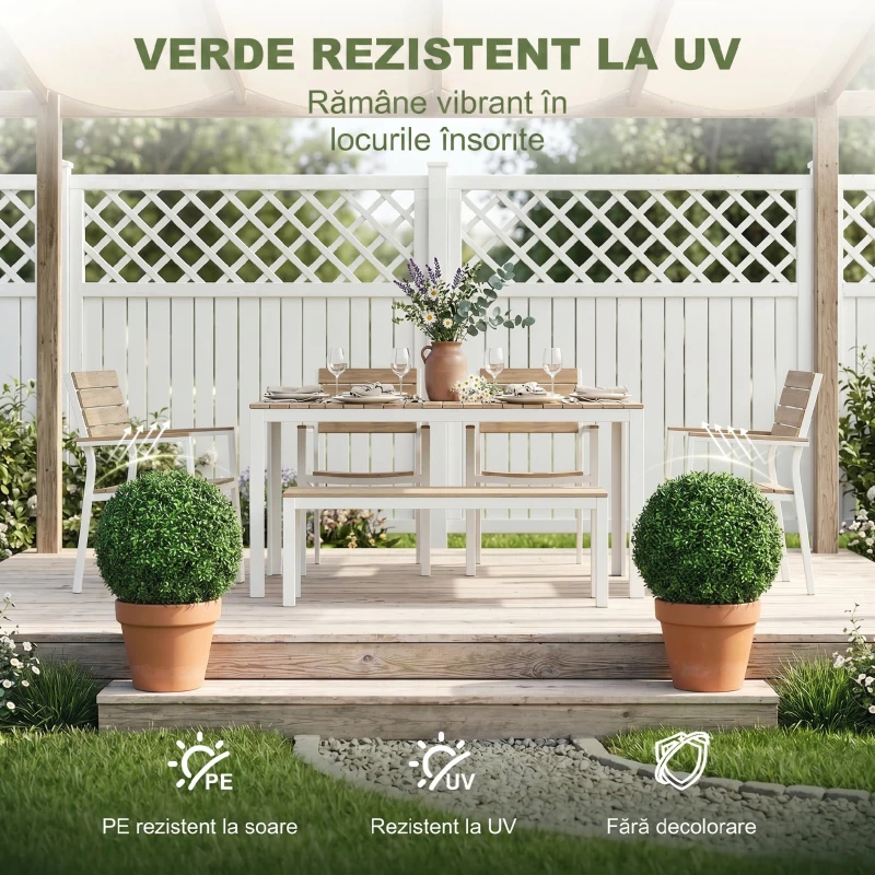 HOMCOM Plante Decorative Artificiale din Buxus cu 682 de Frunze, Rezistente la UV, Înălțime 42 cm