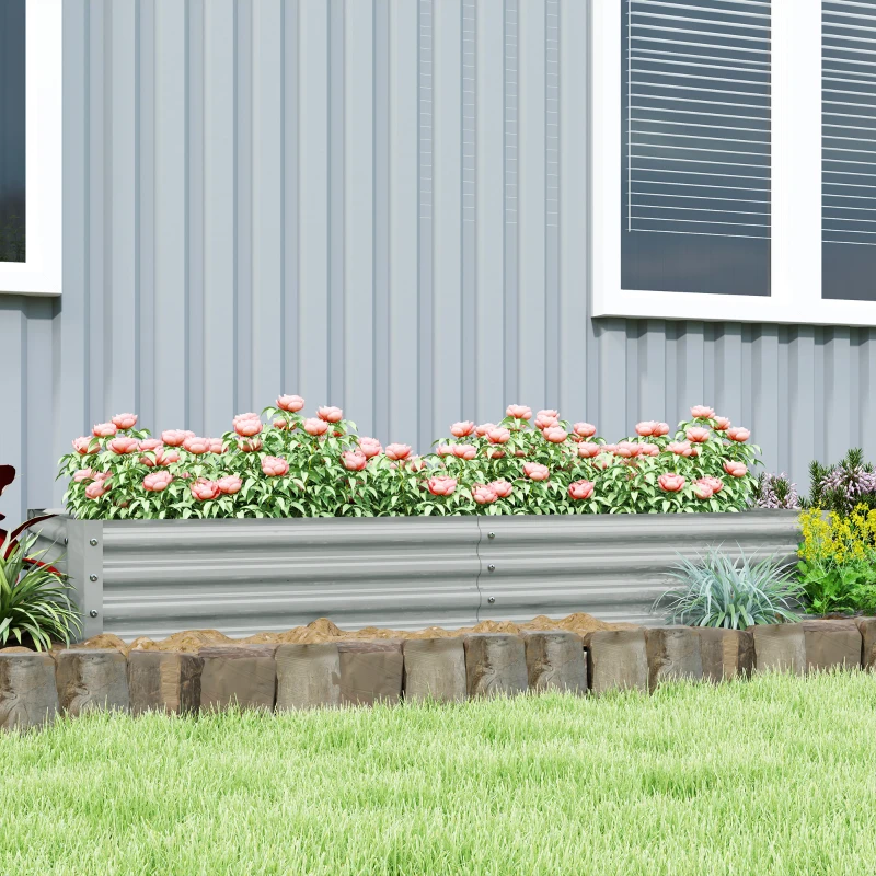 Outsunny Verhoogd Staal Tuinbed, Weerbestendig Plantenbed met Anti-Snijrand,
