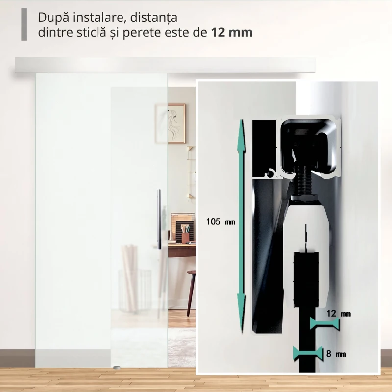 HOMCOM Ușă glisantă din sticlă temperată cu șină silențioasă, 102.5x205cm(m-7)