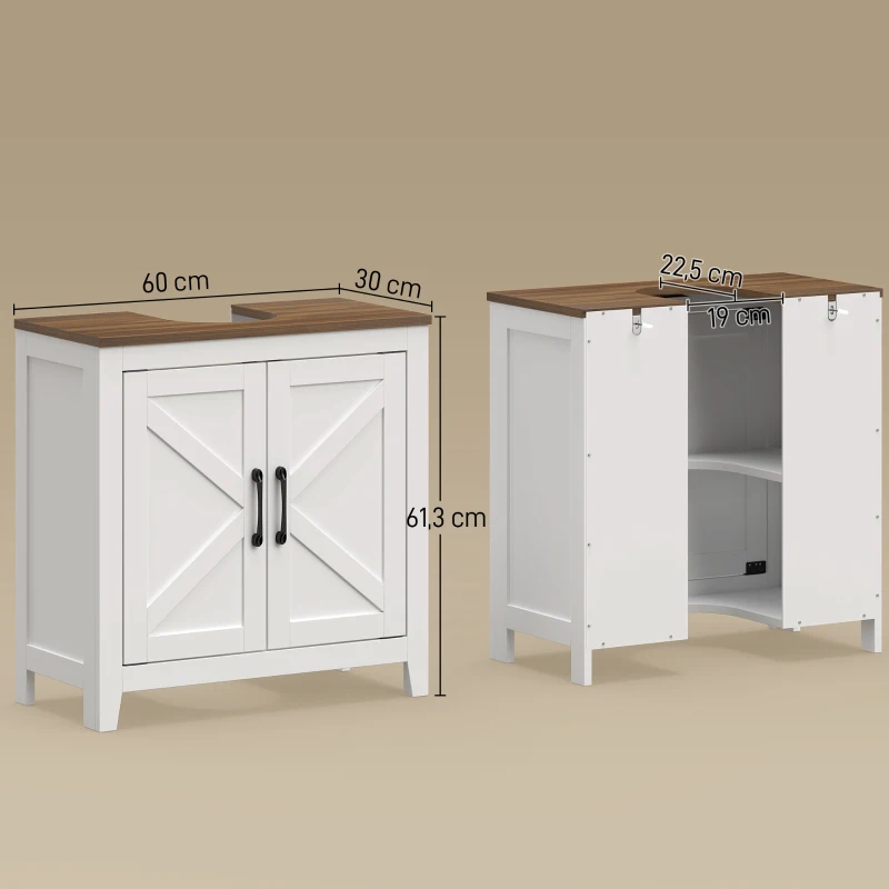 HOMCOM Mobile sottolavabo rustico con ripiano regolabile e 2 ante stile fienile, bianco