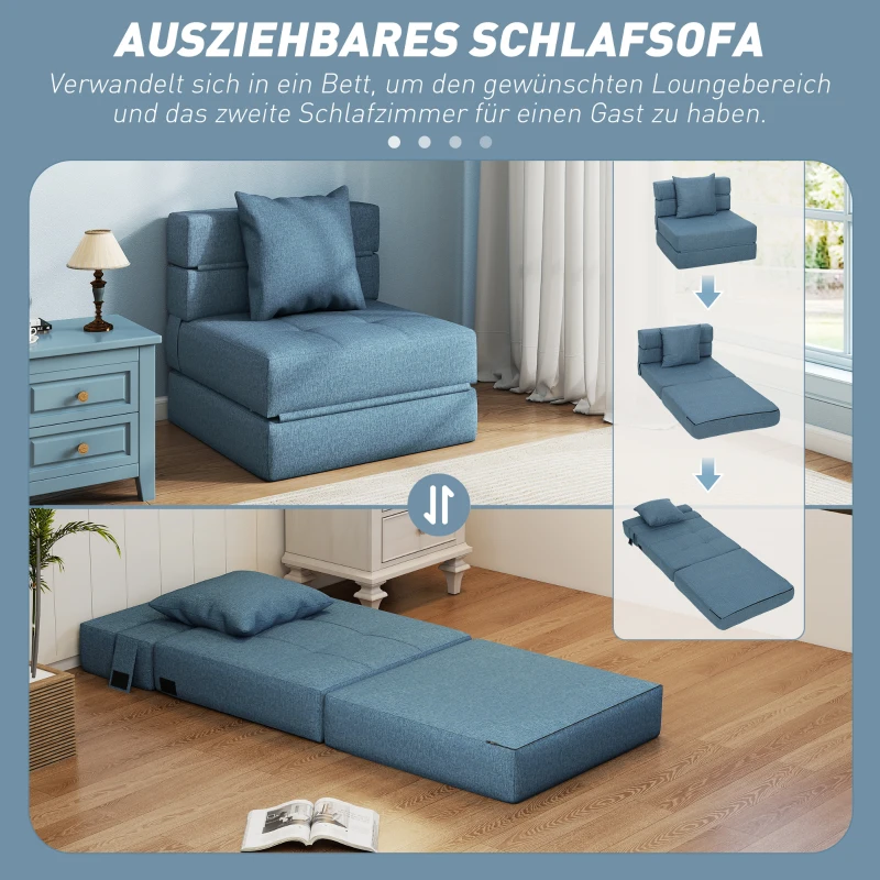 HOMCOM Schlafsessel Relaxsessel Gästebett. abnehmbarer Bezug, 70 cm x 70 cm x 61 cm, Dunkelblau