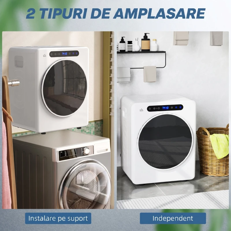 HOMCOM Mini Uscător Electric 1000W de 3 kg cu Afișaj LED, 49x43x61 cm, Alb