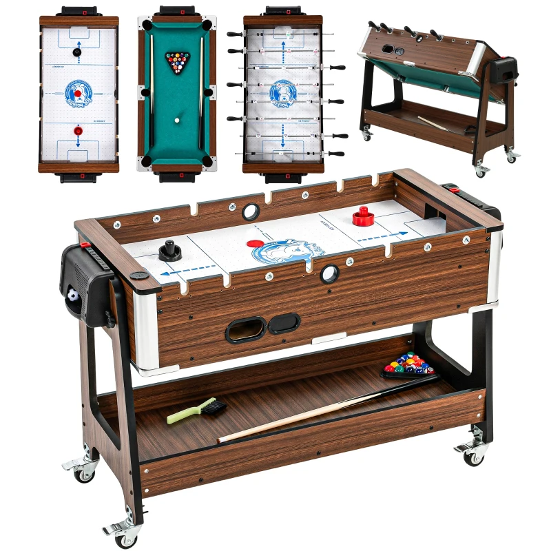 SPORTNOW Masă 3 în 1: Air Hockey, Biliard, Fotbal de masă, Roți blocabile, Poliță