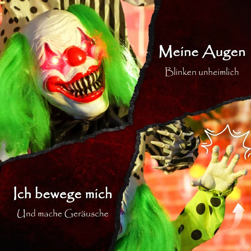 Outsunny Stapelbare Halloween-Animatronics-Clowns mit roten leuchtenden Augen für Indoor-Party-Requisiten