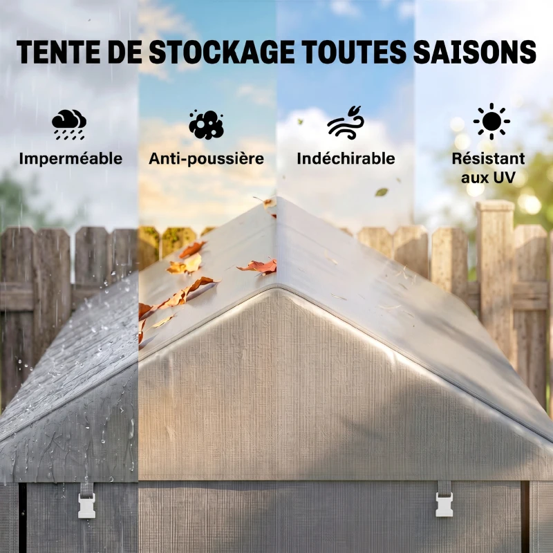 Outsunny Abri de Jardin Imperméable avec 2 Compartiments, Porte Enroulable à Fermeture Éclair, 120x179x165cm, Gris Clair