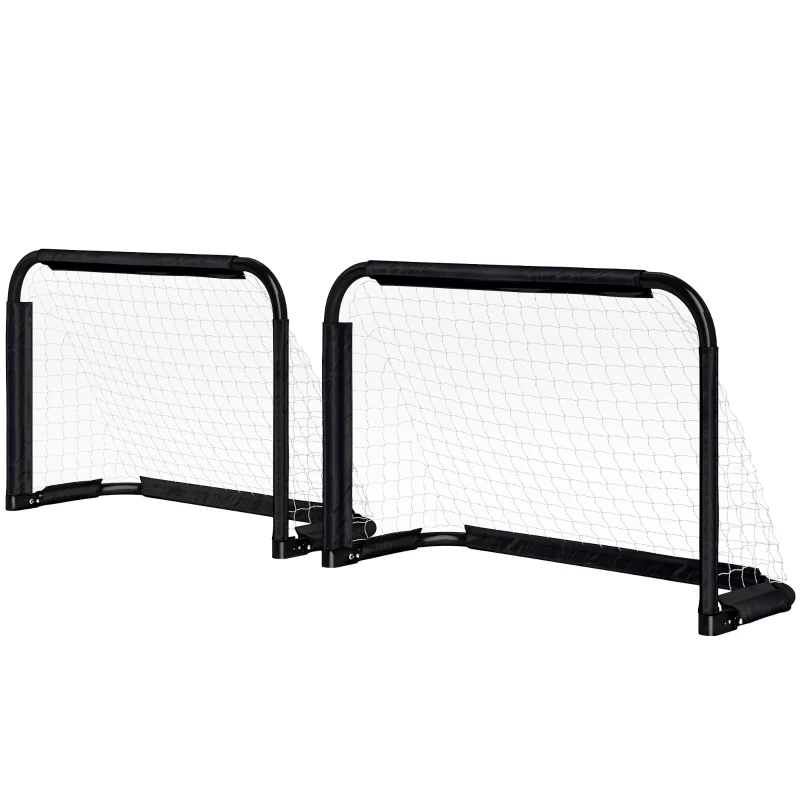 HOMCOM Lot de 2 Mini Cages de Football Pliables avec Filet et Piquets d'Ancrage au Sol, Métal Époxy et Oxford, 90x36x60cm, Noir