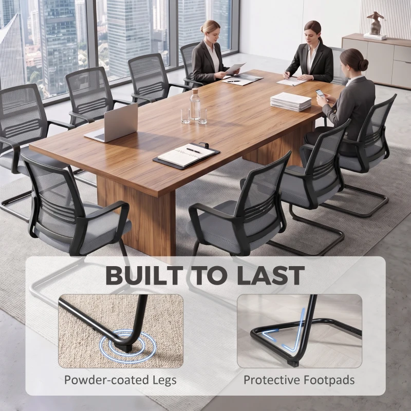HOMCOM Padded Meeting Office Chair, Ergonomic Desk Chair No Wheels with Sled Base for Bedroom, Waiting, Reception, Dark Grey