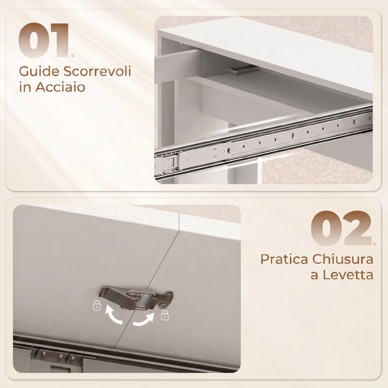 HOMCOM Tavolo Consolle Allungabile e Convertibile per 10 Persone, 96-240x90x78 cm, Bianco