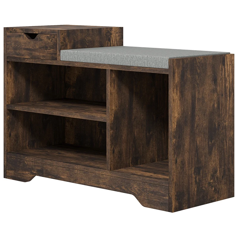 HOMCOM Móvel e Banco para Sapatos, 1 Gaveta e 3 Compartimentos, Capacidade 5 Pares, MDF, 76,5 x 30 x 52 cm, Castanho
