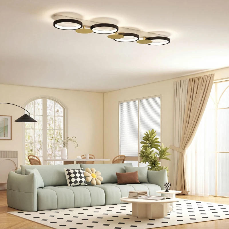 HOMCOM Deckenleuchte LED 38W 1500LM 3000K-6500K Deckenlampe Wohnzimmerlampe mit 4 Glühbirnen Fernbedienung Schwarz+Gold