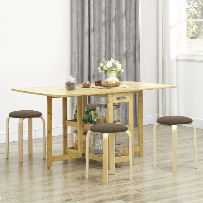 HOMCOM Polsterhocker im 4er-Set, stapelbar, lackierte Oberfläche, Holzbeine, Braun