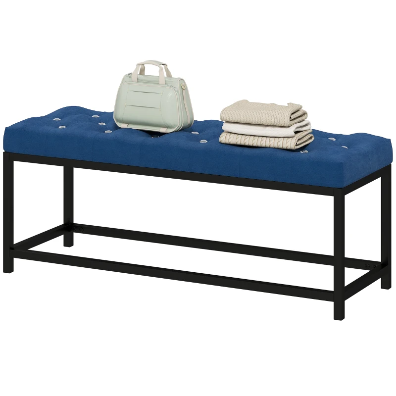 HOMCOM Banco Pie de Cama Tapizado en Terciopelo Diseño Capitoné Base de Metal para Dormitorio Entrada Salón Azul Oscuro