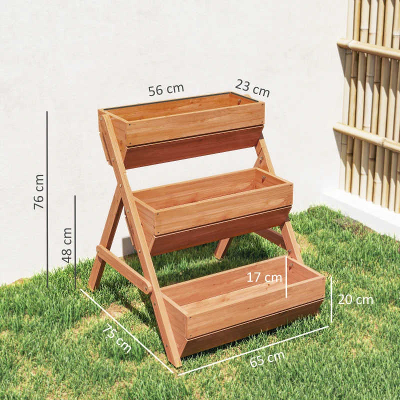 Outsunny 3 Tier Raised Garden Bed Wooden Elevated Planter Box Kit, 66L for Flower, Vegetable, Herb, 65x75x78cm, Brown