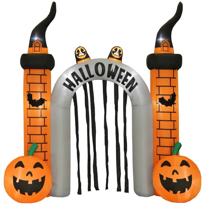 Outsunny Aufblasbarer Halloween-Torbogen, Kürbis-Design, LEDs, Heringe, Polyester(m-12)