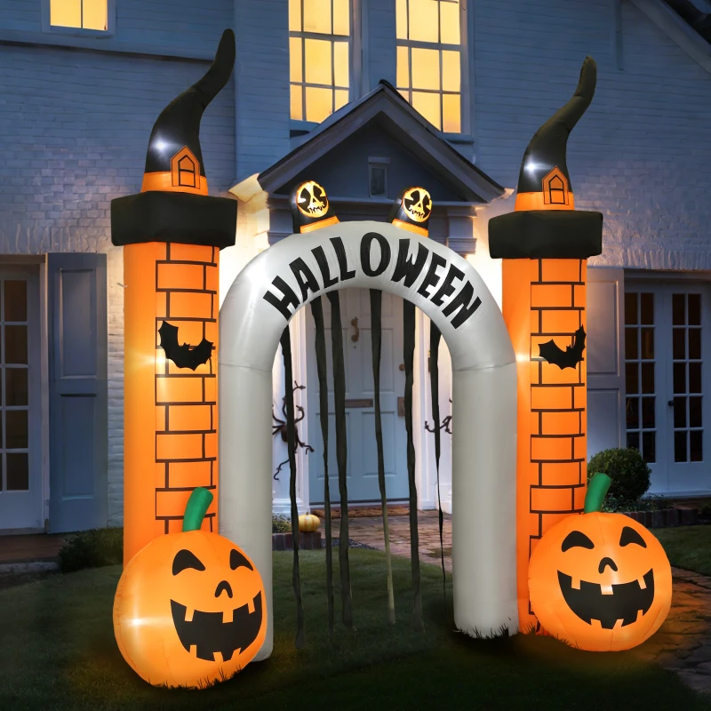 Outsunny Aufblasbarer Halloween-Torbogen, Kürbis-Design, LEDs, Heringe, Polyester(m-10)