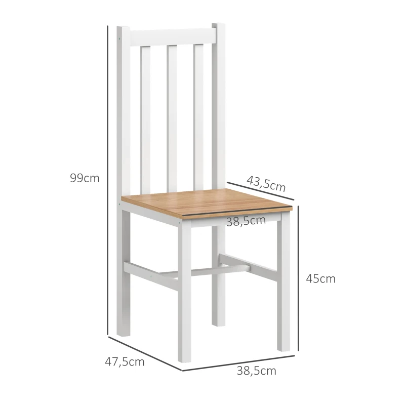 HOMCOM 4er-Set Küchenstühle Esszimmerstühle Stühle, Massivholz, modernes Design, 38, 5 cm x 47,5 cm x 99 cm, Natur