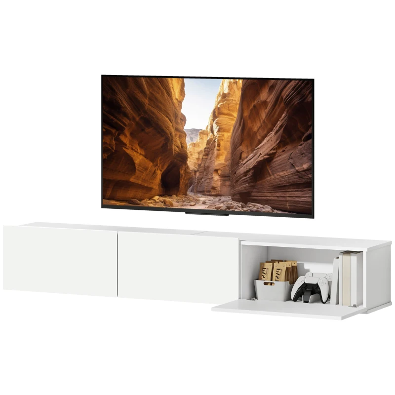 HOMCOM Schwebender TV-Schrank, Wandmontage, 3 Schubladen, viel Stauraum, 180 cm, Weiß