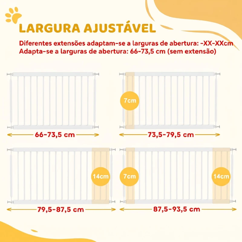 PawHut Barreira de Segurança Extensível para Cães Pequenos 67-93,5 cm Altura 45 cm para Portas e Escadas Branco