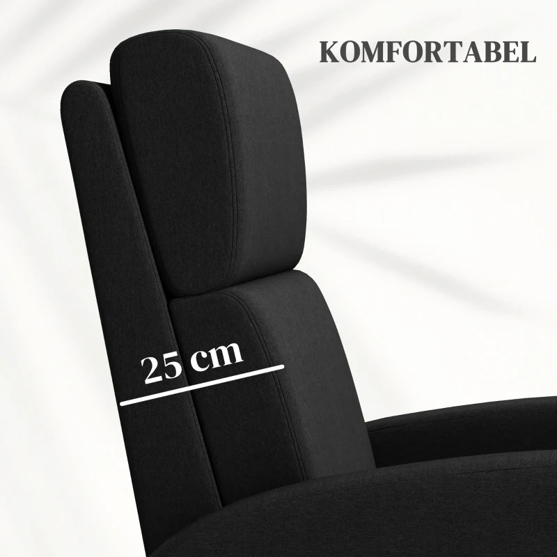 HOMCOM Relaxsessel, Fernsehsessel mit Liegefunktion, gepolstert, mit verstellbarer Rückenlehne, Fußteil, Schwarz