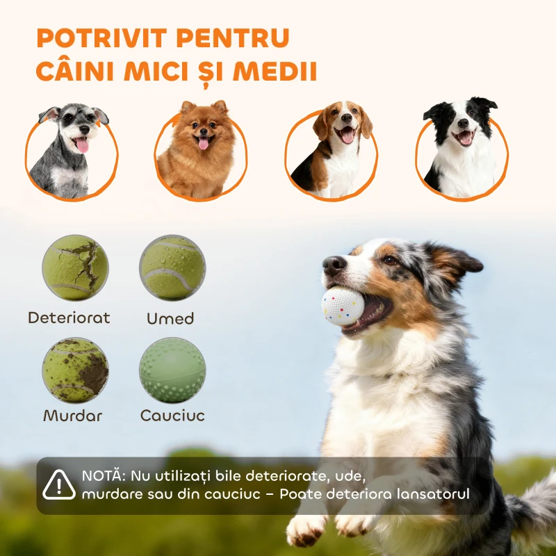PawHut Lansator Automat de Mingi pentru Câini de Talie Mică și Medie, cu 3 Mingi, 3 Distanțe Reglabile, Verde