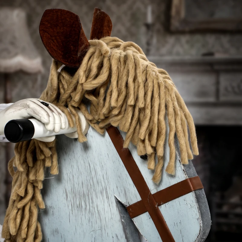HOMCOM Animated Halloween Girl Riding Horse, Halloween Animatronics with Creepy Rhymes, Glowing Eyes, Sound/Touch Activated