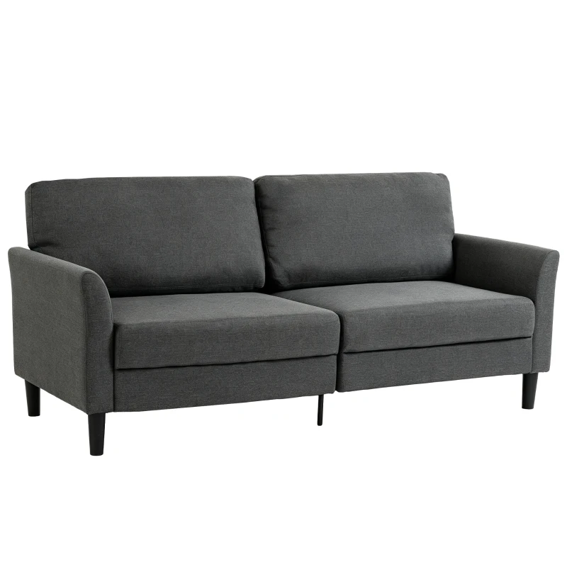 HOMCOM 3-Sitzer-Sofa aus Stoff in Leinenoptik mit geschwungenen Armlehnen und dicker Polsterung, Dunkelgrau