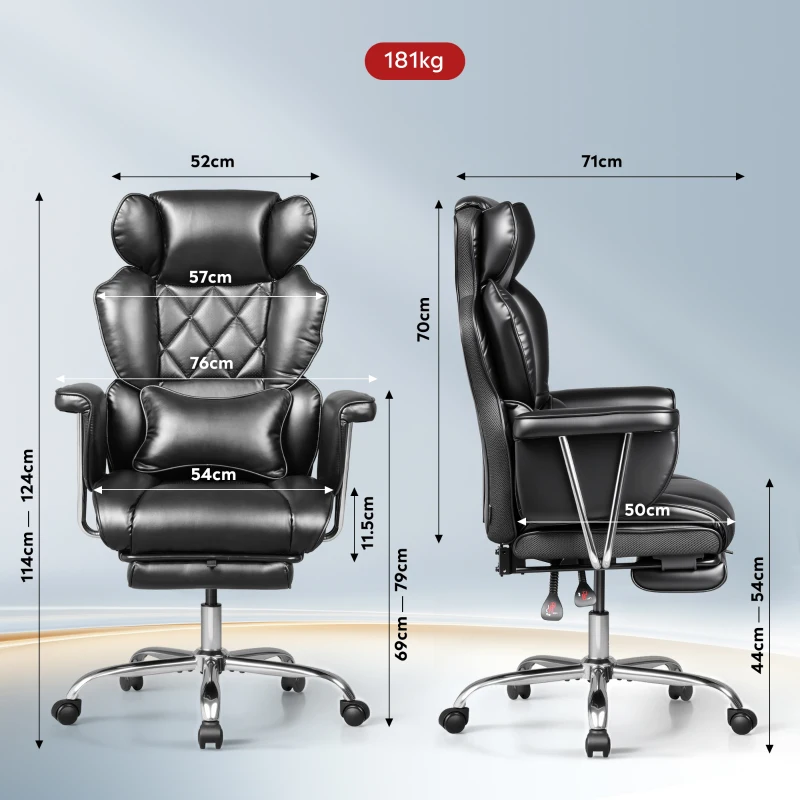 DEVAISE Ergonomic Executive Office Chair, PU Leather Chair with Telescopic Footrest and Height Adjustment, Built-in Lumbar Support, 145° Reclining Backrest Design for Office Use, Black