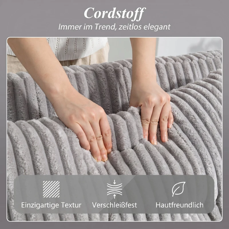 HOMCOM 2-Sitzer Sofabett, Cordbezug, zum Schlafsofa umwandelbar, 2 Kissen, Seitentaschen, 157 x 190 cm, Hellgrau