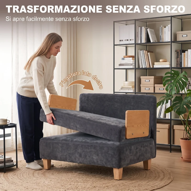 HOMCOM Poltrona letto singolo 2 in 1 pieghevole con cuscini, grigio scuro
