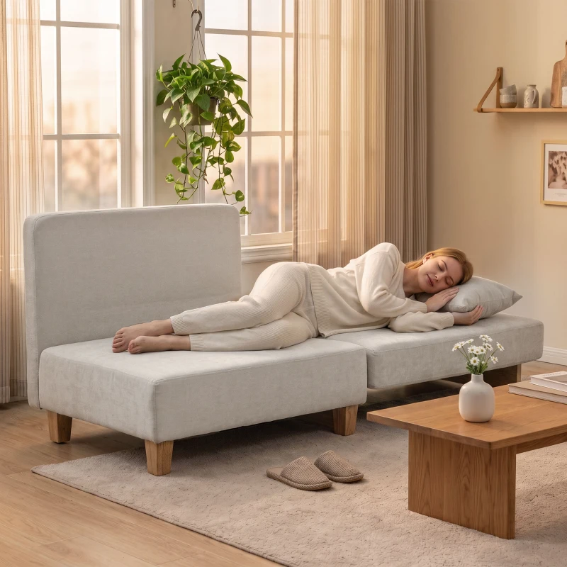 HOMCOM Poltrona Letto Singolo 2 in 1 Pieghevole Salvaspazio con Cuscini in Tessuto Misto, Crema