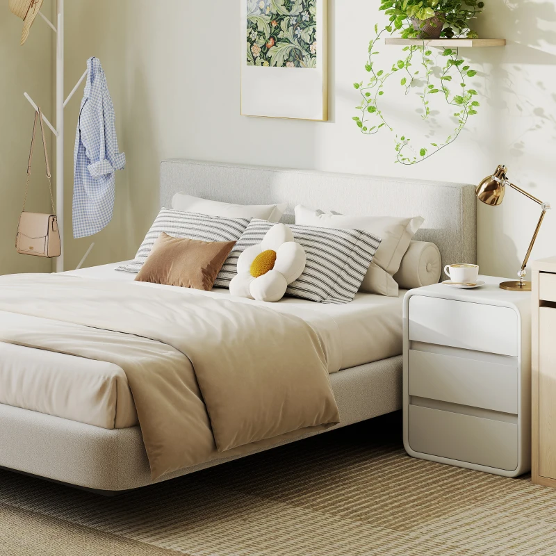 HOMCOM Wandmontiertes Kopfteil für Bett-Polsterung, 160 x 10 x 60 cm, Stoffbezug, Cremeweiß