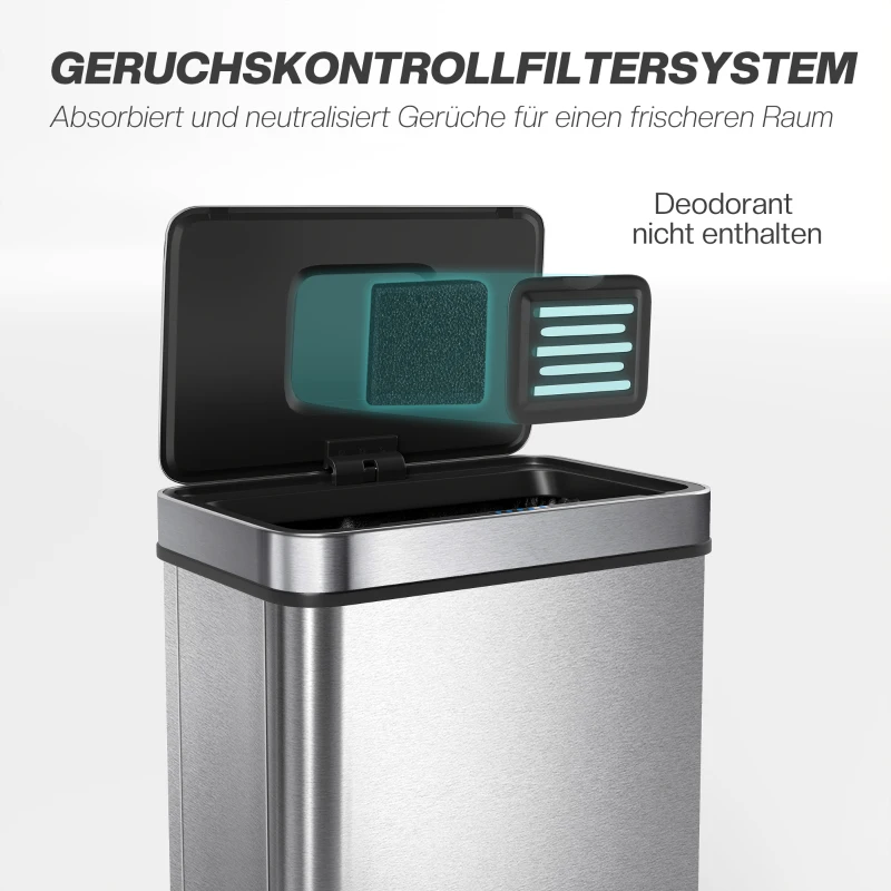 HOMCOM 50 L Sensor-Mülleimer, automatischer Deckel, Edelstahl, vielseitig einsetzbar, Silberfarben