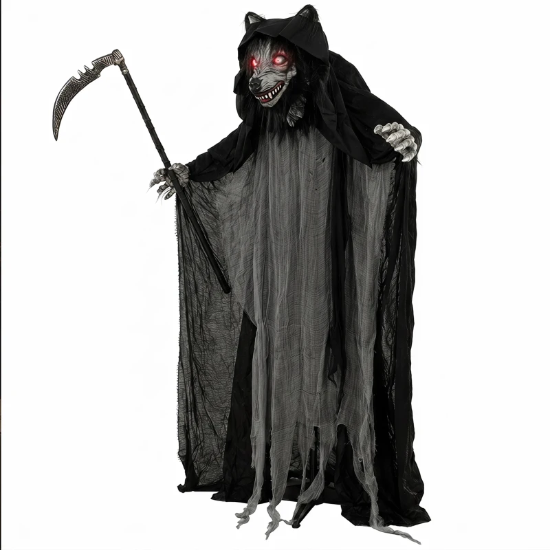 HOMCOM Halloween Standing Werewolf Animated Decoration with Light-Up Eyes, Sound and Touch Activated