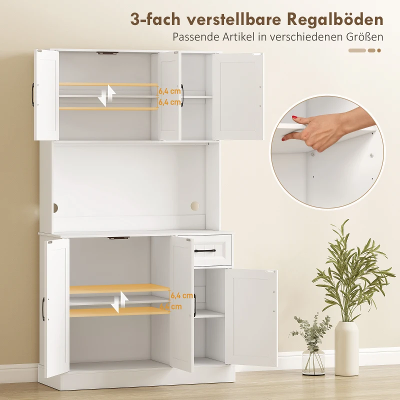 HOMCOM Küchenschrank, 180,5 cm, Vorratsschrank, Arbeitsfläche, Kabelloch, verstellbare Regale, MDF, Weiß