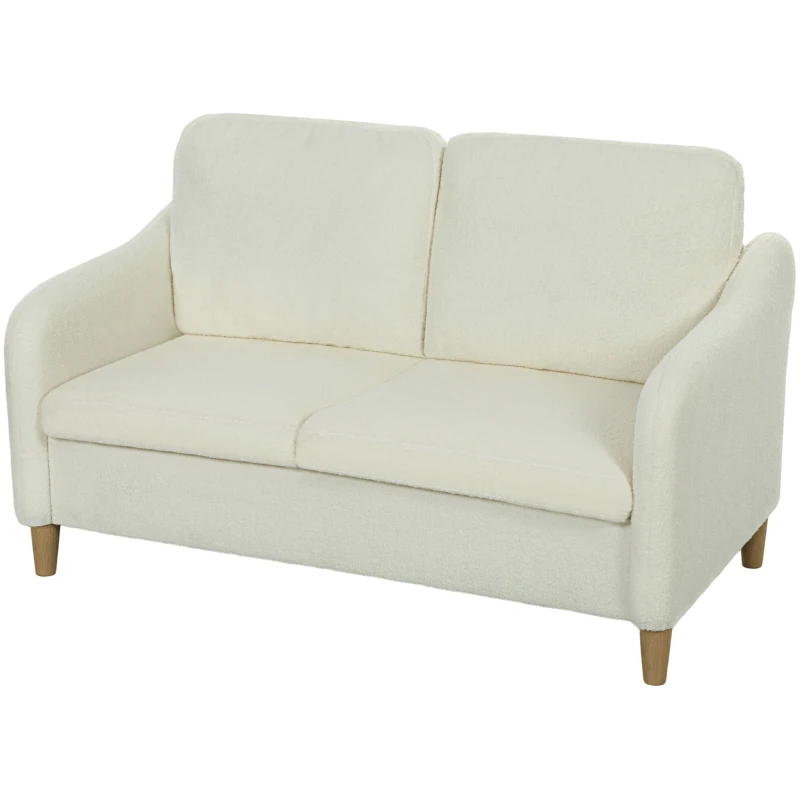 HOMCOM Sofa 2 Sitzer kleine Couch mit Sherpa-Fleece-Optik 137 cm für Wohnzimmer Cremeweiß
