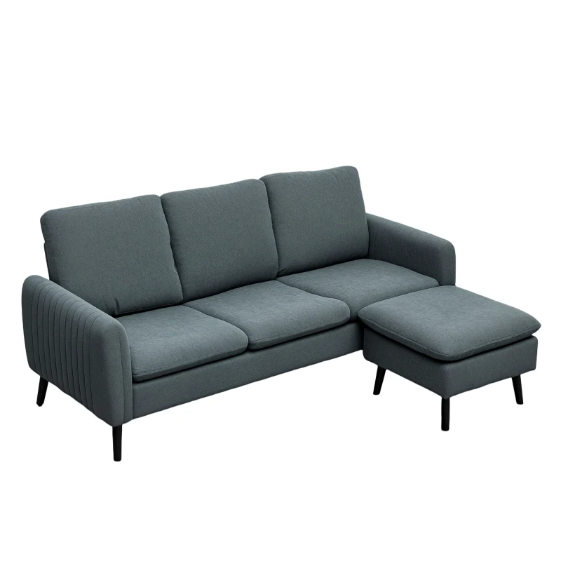HOMCOM Ecksofa, 3-Sitzer-Sofa mit Fußhocker, Stoffbezug, L-förmiges Couch-Set, Dunkelgrau(m-12)