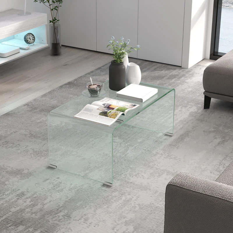 HOMCOM Stabiler Couchtisch aus Glas, einteiliges Design, schlicht und modern, 80 x 45 x 35 cm, Transparent