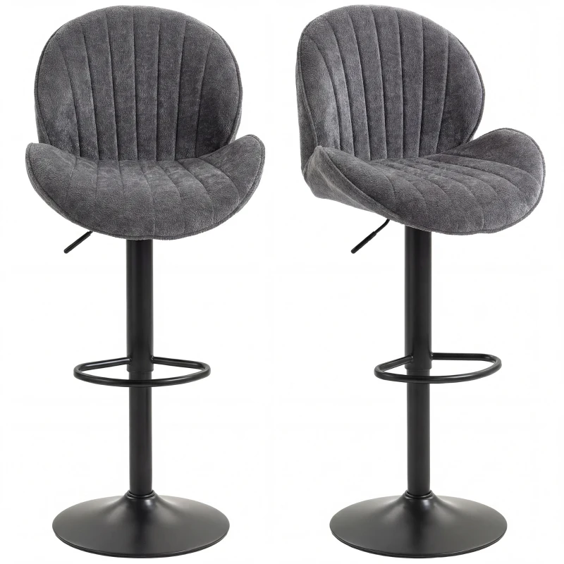 HOMCOM 2er-Set Barhocker, Höhenverstellbar 62-83 cm, 360° drehbar, Gepolsterter Sitz, Rückenlehne und Fußstütze, Grau