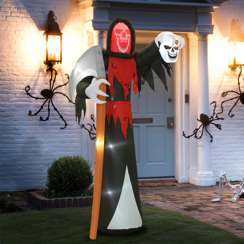 Outsunny Halloween-Dekoration 3,7 m riesiger Sensenmann mit LED-Beleuchtung Leuchtende Luftfigur für Outdoor(m-10)