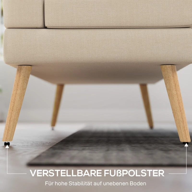 HOMCOM 2-Sitzer-Sofa, getuftete Rückenlehne, Holzbeine, dicke Polsterung, Leinenoptik, für kleine Räume, Beige