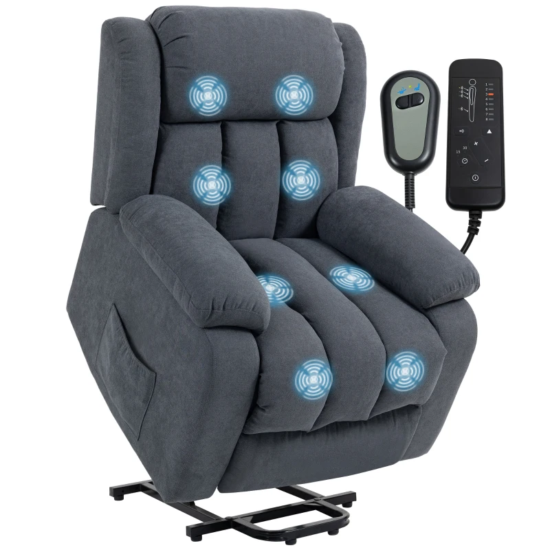 HOMCOM Fernsehsessel mit Aufstehhilfe Elektrisch Relaxsessel mit Liegefunktion, Massagefunktion, 93x91x103 cm, Dunkelgrau