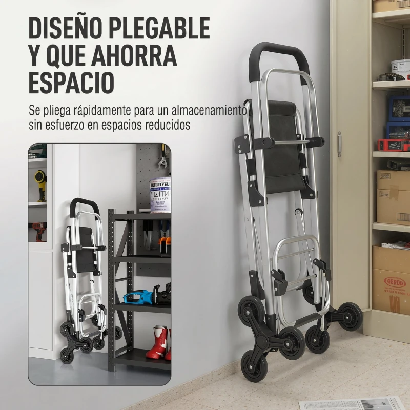 HOMCOM Carrito Escalador 3 Ruedas Bolsa Oxford 40 L Armazón de Aluminio con Asiento Plegable Negro