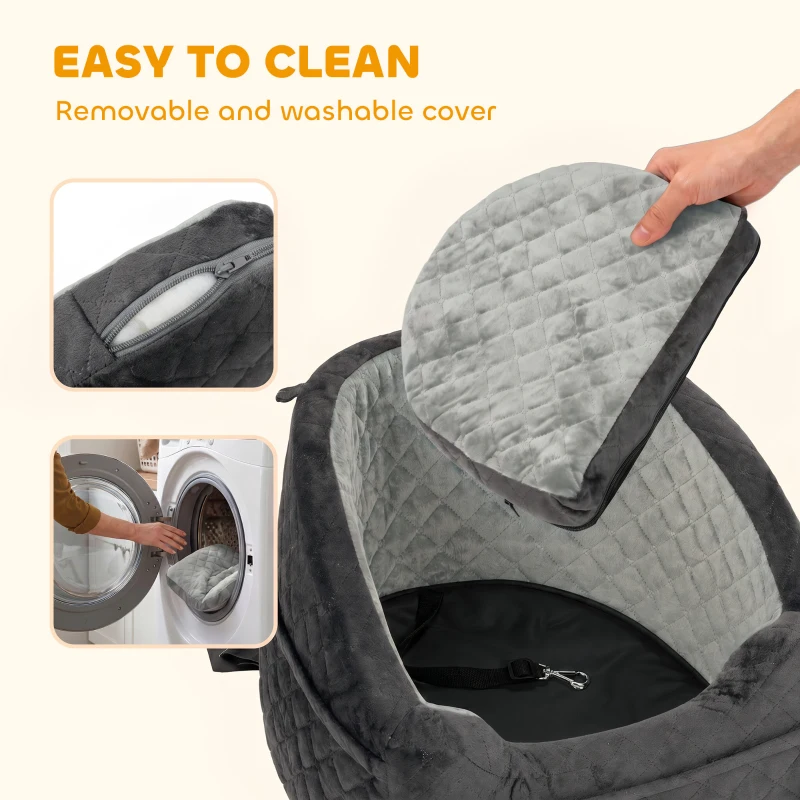 PawHut Dog Car Seat, Detachable Washable Dog Booster Seat with Thick Cushion, Seat Belt, Pockets for Small Under 10kg, Grey