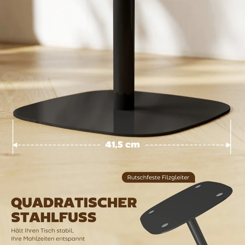HOMCOM Kleiner Esstisch, 60 cm, quadratisch, MDF-Tischplatte, Stahlsockel, für Wohnzimmer, Esszimmer, Küche, Naturholz+Schwarz