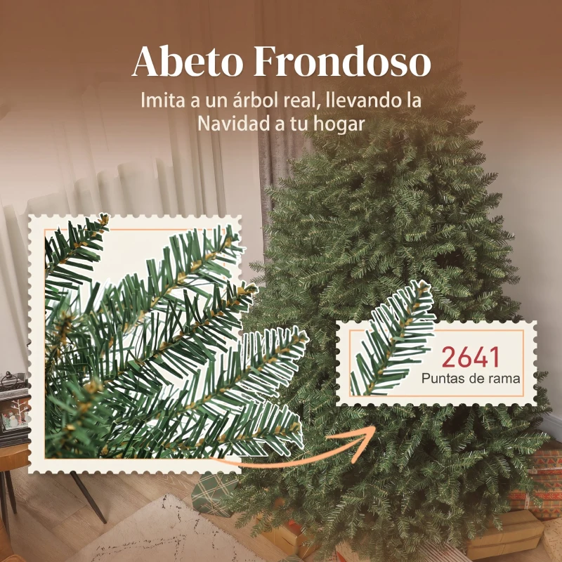 HOMCOM Árbol de Navidad Artificial de 210 cm con Ramas con Cremallera y Base en Metal Plegable Verde